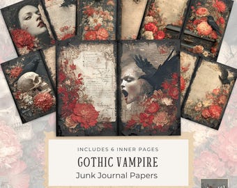 Gothic Vampire Journal Pages Junk Journal - Junk Journal Digitals, Printable Pages Kit, Halloween Theme Junk Journal, Digital Download, PDF