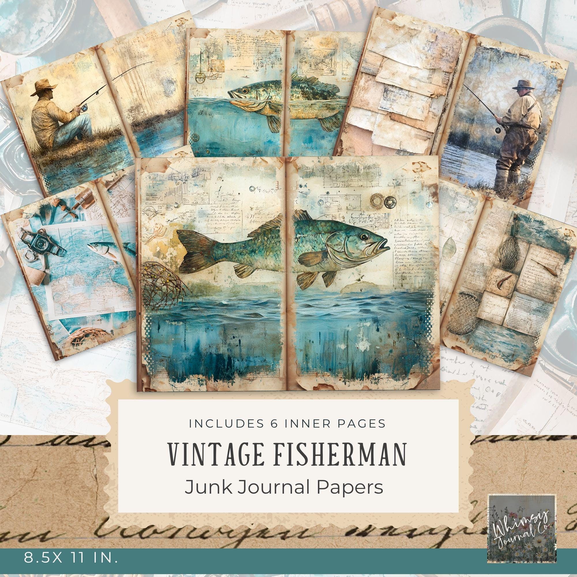 Vintage Fisherman Junk Journal - Fishing Junk Journal Digitals, for Men, Junk Journal Printable ...