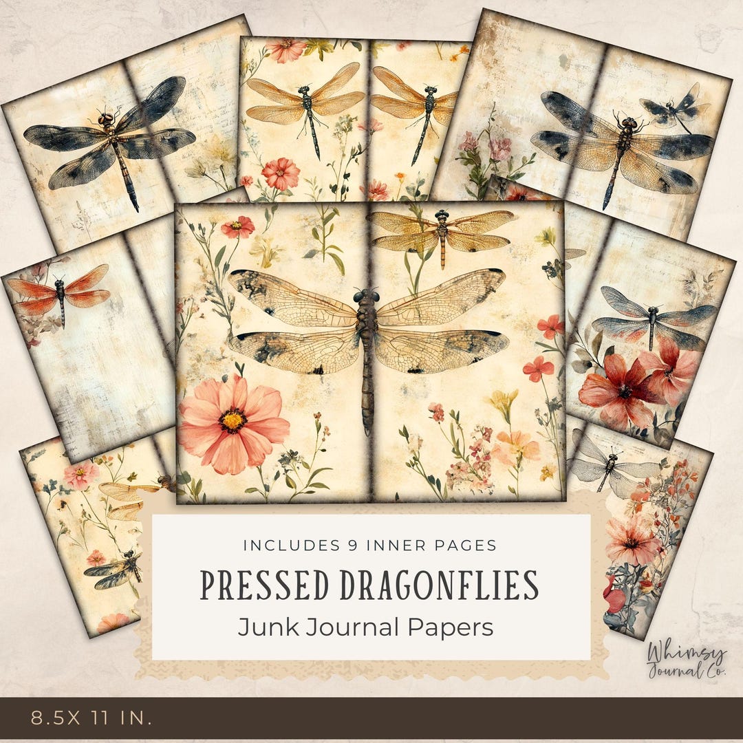Dragonfly Junk Journal Papers - Pressed Dragonflies Junk Journal ...