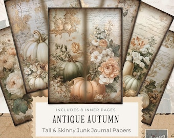 Antique Autumn Tall And Skinny Junk Journal Printable - Fall Pumpkin Junk Journal Digitals, Printable Kit, Digital Download, 300dpi
