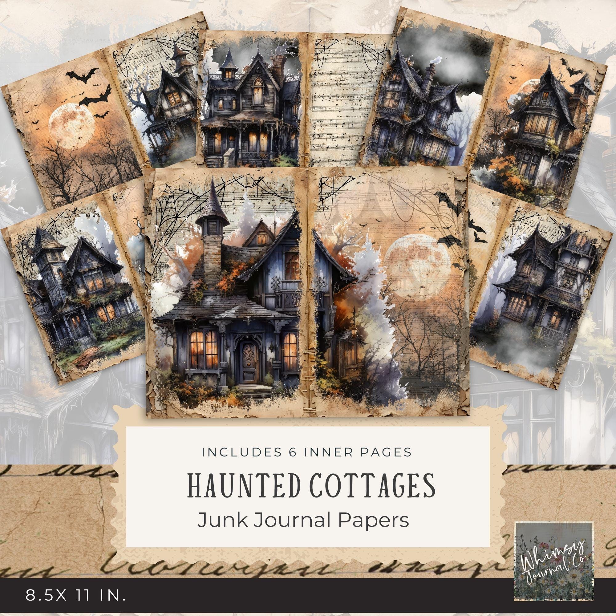 Haunted Cottages Junk Journal Pages | 6 Inner Pages | Gothic Halloween ...