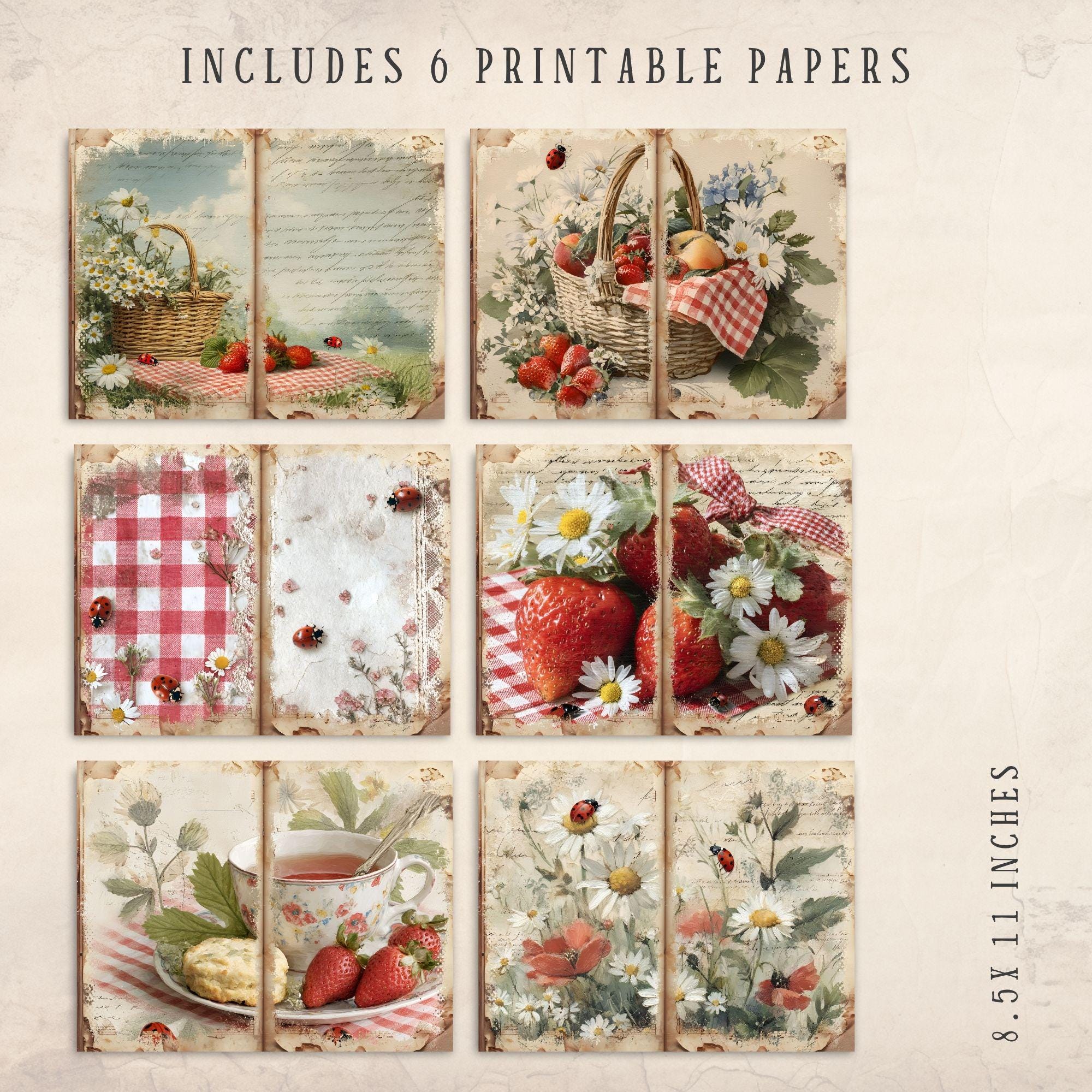 Ladybug Junk Journal Pages, Digital Scrapbook Kit, Vintage Floral ...