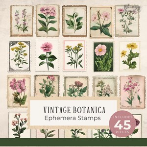 Vintage Botanica Ephemera Stamps Digital Download - Digital Scrapbook - Vintage Botanical Junk Journal Ephemera- Instant Download Printable