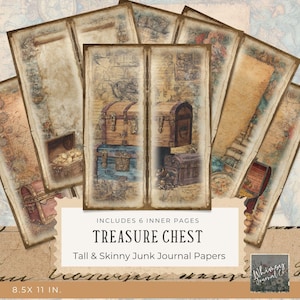 Treasure Chest Tall And Skinny Junk Journal Printable - Pirate Map Junk Journal Digitals, Printable Kit, Digital Download, 300dpi