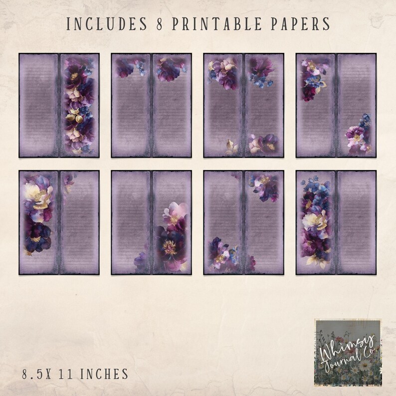 Dark Floral Tall and Skinny Junk Journal Printable - Purple Junk ...