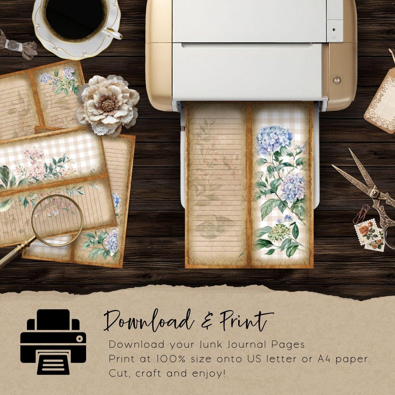 Hydrangea Blooms Tall and Skinny Junk Journal Printable - Purple Junk ...