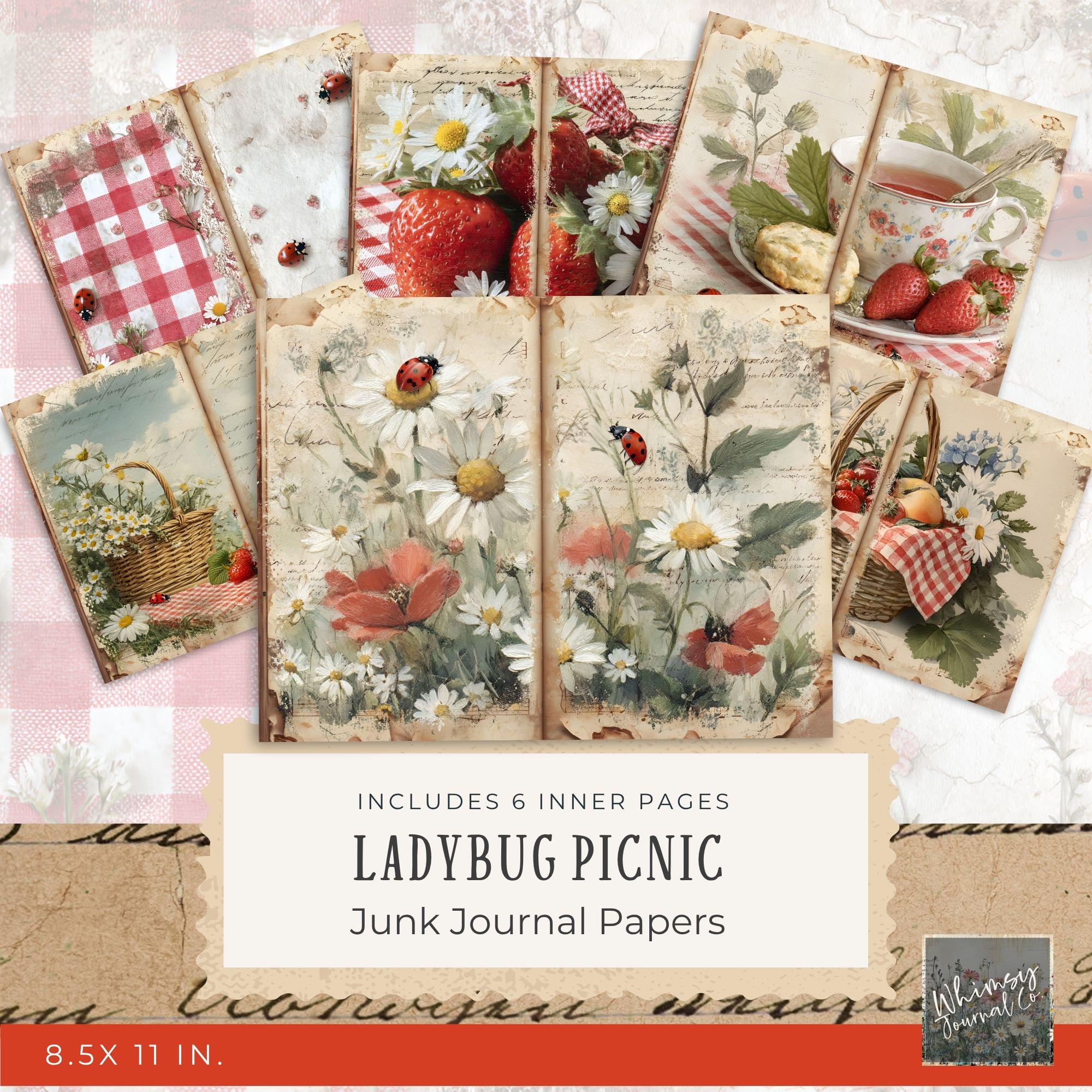 Ladybug Junk Journal Pages, Digital Scrapbook Kit, Vintage Floral ...