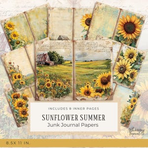 Sunflower Junk Journal Kit - Papers - Rustic Summer Themed Junk Journal Digitals, Printable Pages Kit, Digital Download, Crafting, PDF
