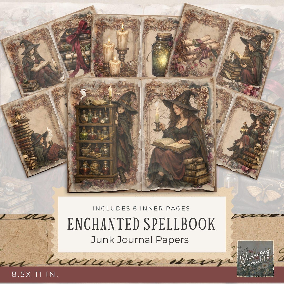 Wizard Journal Ringed Enchanted Spellbook Junk Journal Papers | Witchy Grimoire Printable ...
