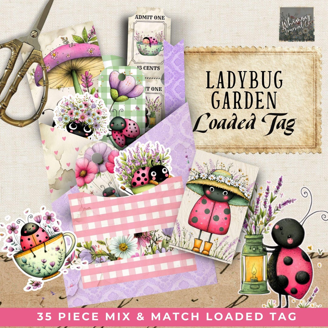 Ladybug Garden Loaded Tag, Junk Journal Ephemera Kit, Spring Junk ...