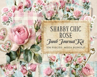 Dziennik Shabby Rose Junk, Ephemera do dziennika Pink Rose Junk, Pobieranie cyfrowe, Papier do dziennika Shabby Chic Junk, Materiały do rękodzieła, Do druku