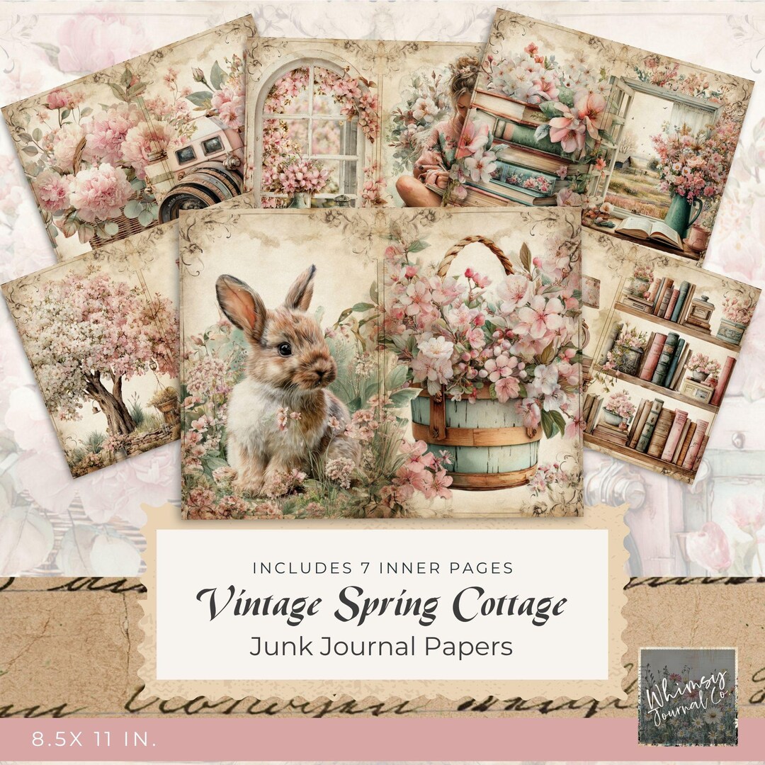 Vintage Spring Cottage Junk Journal Papers, Printable Journal Pages ...