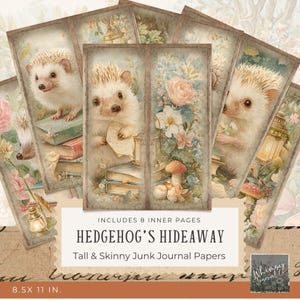 Hedgehog&#39;s Hideaway Tall And Skinny Junk Journal Printable - Woodland Junk Journal Digitals, Printable Kit, Vintage Digital Download, 300dpi