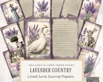 Carta da giornale "Lavender Junk Journal", carta da giornale "Lavender Country Junk Journal" - Pagine digitali Cottagecore Junk Journal, pagine stampabili, download digitale