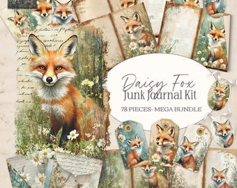 Kit de journal indésirable Daisy Fox - lot de collages de journal indésirable renard des bois - téléchargement numérique - imprimable - éphémères, mini enveloppes, étiquettes, folio
