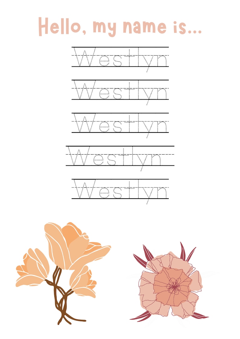 Custom Name Tracing Handwriting Sheet Practice Personalized Name