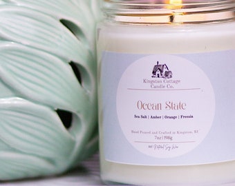 Ocean State Candle - Handmade Soy Candle, Rhode Island, Seasalt, nontoxic, ocean, Gift For Friend Wife Mom Dad Co-Worker, Mother’s Day Gift