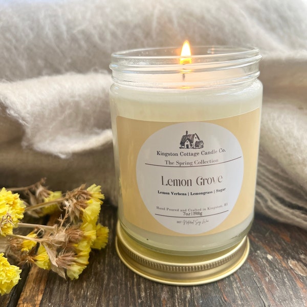 Lemon Grove Candle - Handmade Soy Candle, Lemon, Nontoxic, Spring, Teacher Gift, Gift For Friend Wife Mom Co-Worker, Mother's Day Gift