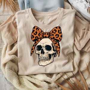 Skull with Leopard Bow PNG, Sublimation Design, Cute Halloween Design, Retro Png, Trendy Png, T-Shirt Design, Instant Digital Download Png