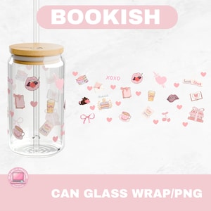 Bookish Glass Wrap PNG | 16oz Glass Can Wrap | Literary-Themed Drink Wraps | Digital PNG Download for Book Lovers