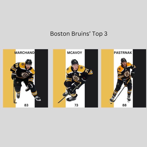 Brad Marchand, Charlie McAvoy, David Pastnak | Boston Bruins | Hockey Poster  | Perfect Gift for Hockey Fan | DIGITAL PRINT