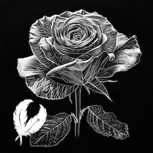 rose png file for slate laser engraving, glowforge file, lightburn png, slate coaster drawing, for cnc router, illusion laser png