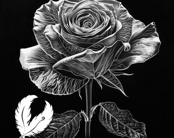 rose png file for slate laser engraving, glowforge file, lightburn png, slate coaster drawing, for cnc router, illusion laser png