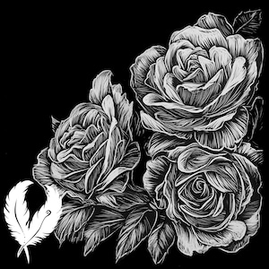 rose png file for slate laser engraving, glowforge file, lightburn png, slate coaster drawing, for cnc router, illusion laser png