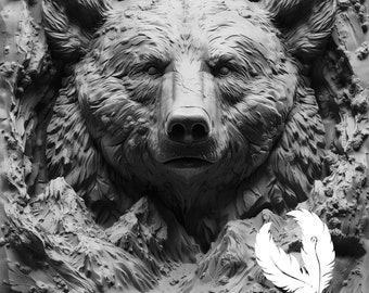 3d bear png file for laser engraving, glowforge file, lightburn png, slate coaster drawing, for cnc router, 3d illusion bear laser png