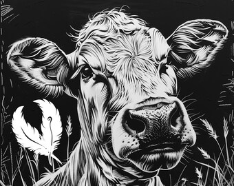 cow in field png file for slate laser engraving, glowforge file, lightburn png, slate coaster drawing, for cnc router, illusion laser png