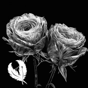 two roses png file for slate laser engraving, glowforge file, lightburn png, slate coaster drawing, for cnc router, illusion laser png