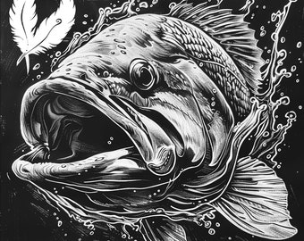 largemouth bass png file for slate laser engraving, glowforge file, lightburn png, slate coaster drawing, for cnc router, fishing laser png