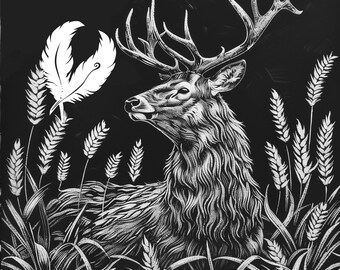 deer png file for slate laser engraving, glowforge file, lightburn png, slate coaster drawing, for cnc router, illusion laser png