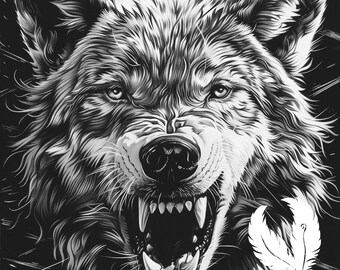 plik png wilka do grawerowania laserowego łupków, plik glowforge, lightburn png, rysunek podstawki łupkowej, do routera cnc, laser iluzyjny png