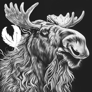 moose png file for slate laser engraving, glowforge file, lightburn png, slate coaster drawing, for cnc router, illusion laser png