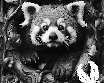 Archivo PNG de panda rojo para grabado láser, archivo Glowforge, PNG de Lightburn, dibujo láser estilo 3D, para enrutador CNC, PNG láser de ilusión