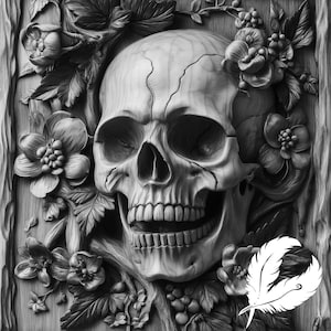 skull png file for laser engraving, skull glowforge file, lightburn png, 3d style laser drawing, for cnc router, skeleton illusion laser png