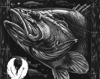 largemouth bass png file for slate laser engraving, glowforge file, lightburn png, slate coaster drawing, for cnc router, fishing laser png