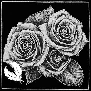 rose png file for slate laser engraving, glowforge file, lightburn png, slate coaster drawing, for cnc router, illusion laser png
