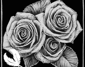 rose png file for slate laser engraving, glowforge file, lightburn png, slate coaster drawing, for cnc router, illusion laser png