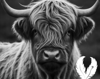 highland cow png file for slate laser engraving, glowforge file, lightburn png, slate coaster drawing, for cnc router, illusion laser png