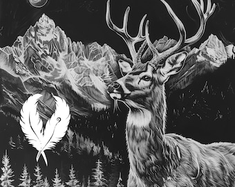 deer png file for slate laser engraving, glowforge file, lightburn png, slate coaster drawing, for cnc router, illusion laser png