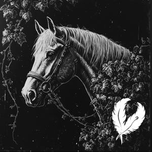 horse png file for slate laser engraving, glowforge file, horse lightburn png, slate coaster drawing, for cnc router, farm animal laser png