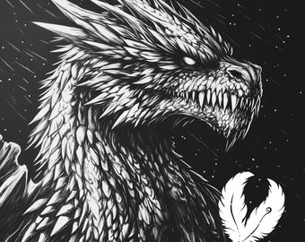 dragon png file for slate laser engraving, glowforge file, dragon lightburn png, slate coaster drawing, for cnc router, dragon laser design