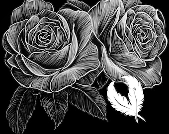 rose png file for slate laser engraving, glowforge file, lightburn png, slate coaster drawing, for cnc router, illusion laser png