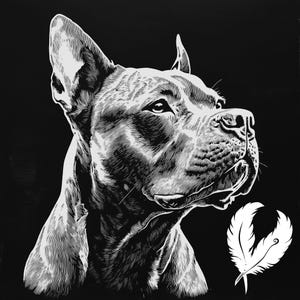 pitbull dog png file for slate laser engraving, glowforge file, lightburn png, slate coaster drawing, for cnc router, pet dog laser png