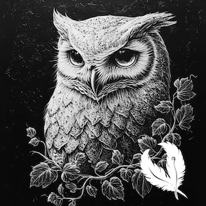owl png file for slate laser engraving, glowforge file, lightburn png, slate coaster drawing, for cnc router, owl laser png