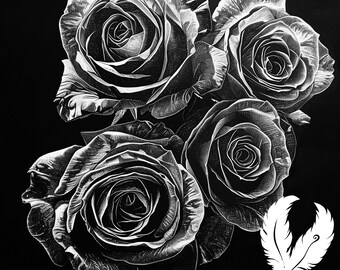 roses png file for slate laser engraving, glowforge file, lightburn png, slate coaster drawing, for cnc router, illusion laser png