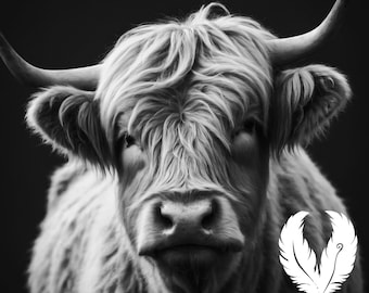 highland cow png file for slate laser engraving, glowforge file, lightburn png, slate coaster drawing, for cnc router, illusion laser png