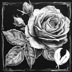 rose png file for slate laser engraving, glowforge file, lightburn png, slate coaster drawing, for cnc router, illusion laser png